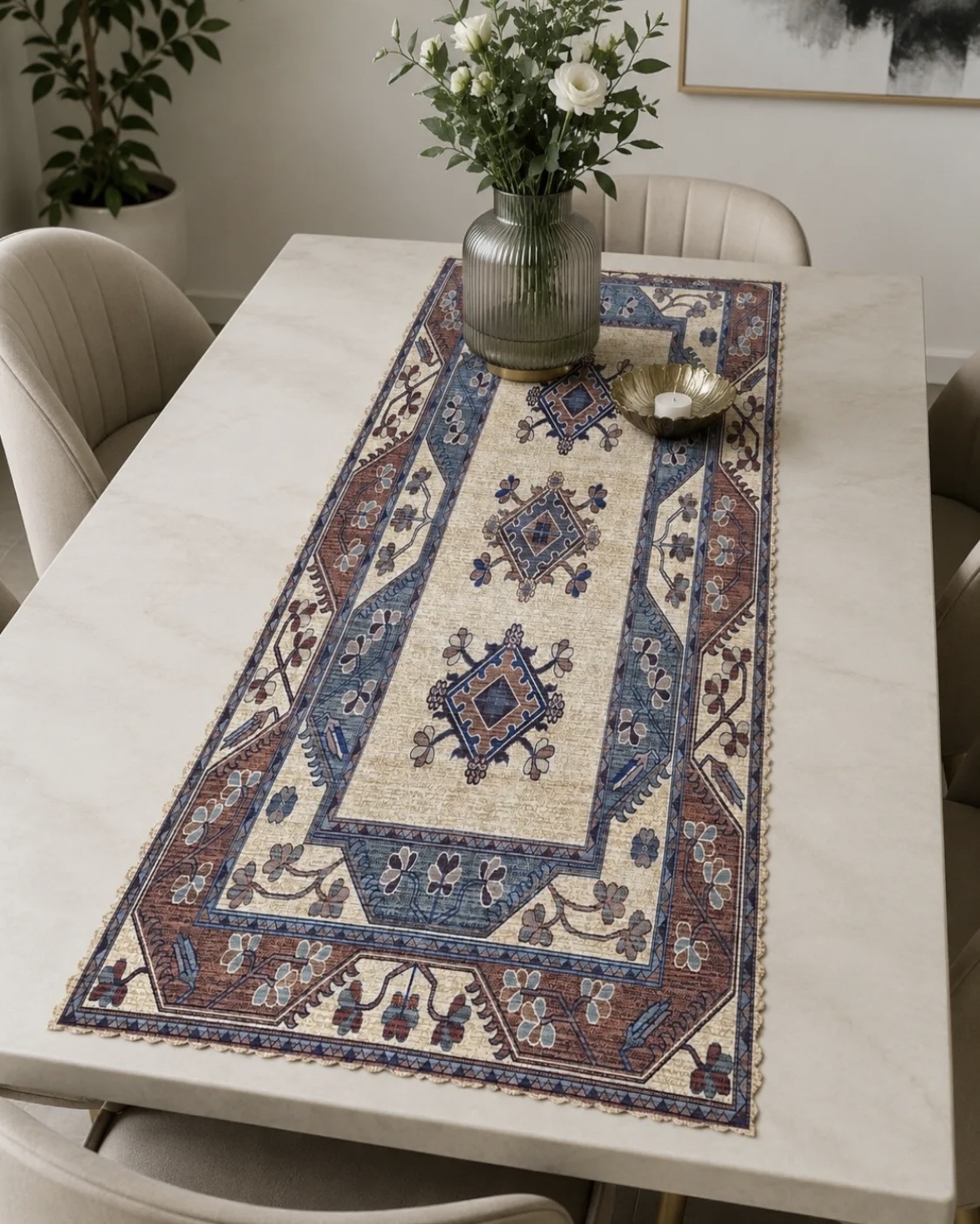 رانر مخمل لمینت دار (مخمل کوبیده) ایران خاتون طرح سنتی کد 93