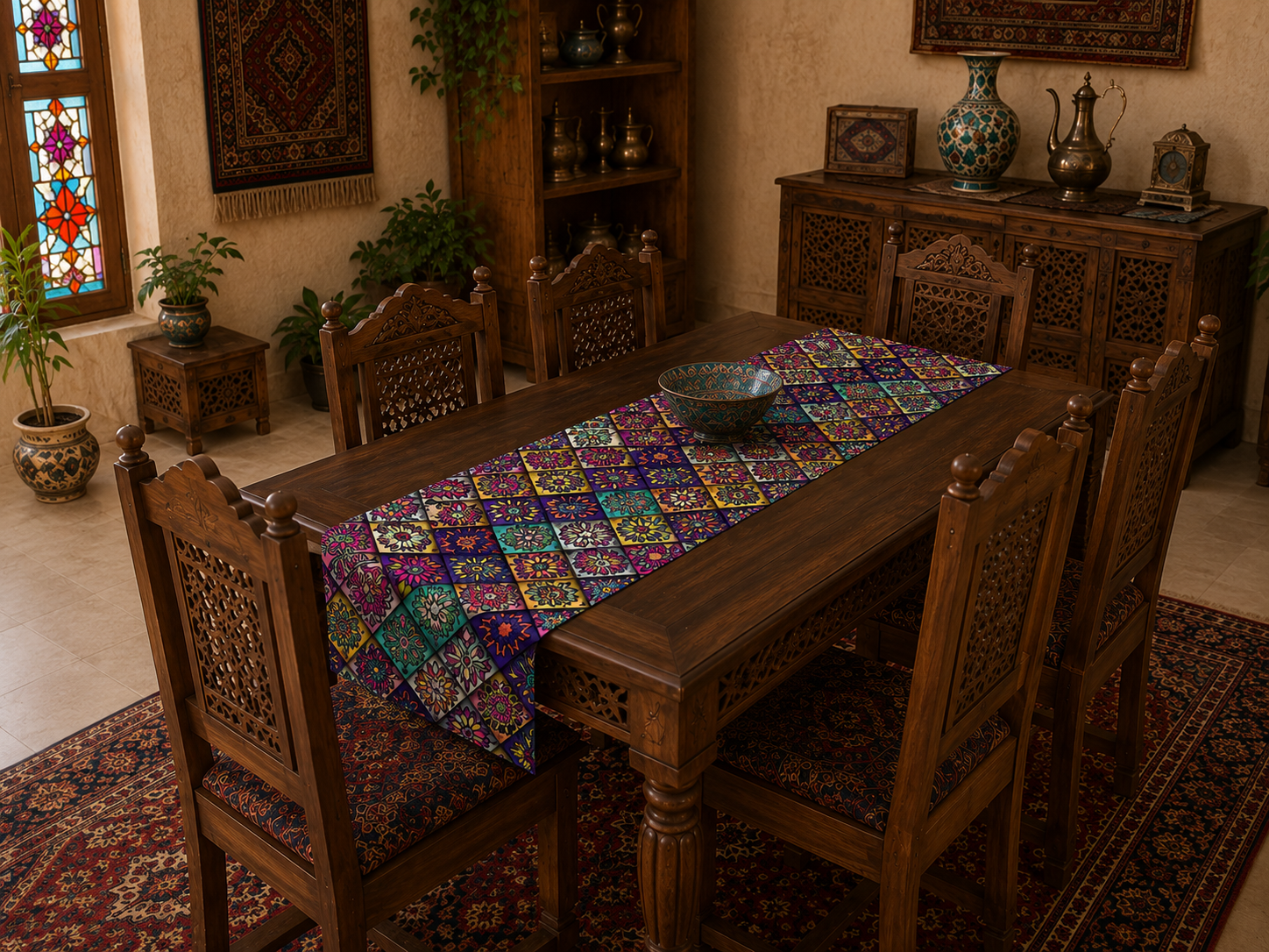 رانر مخمل لمینت دار (مخمل کوبیده) ایران خاتون طرح سنتی کد ۱۶