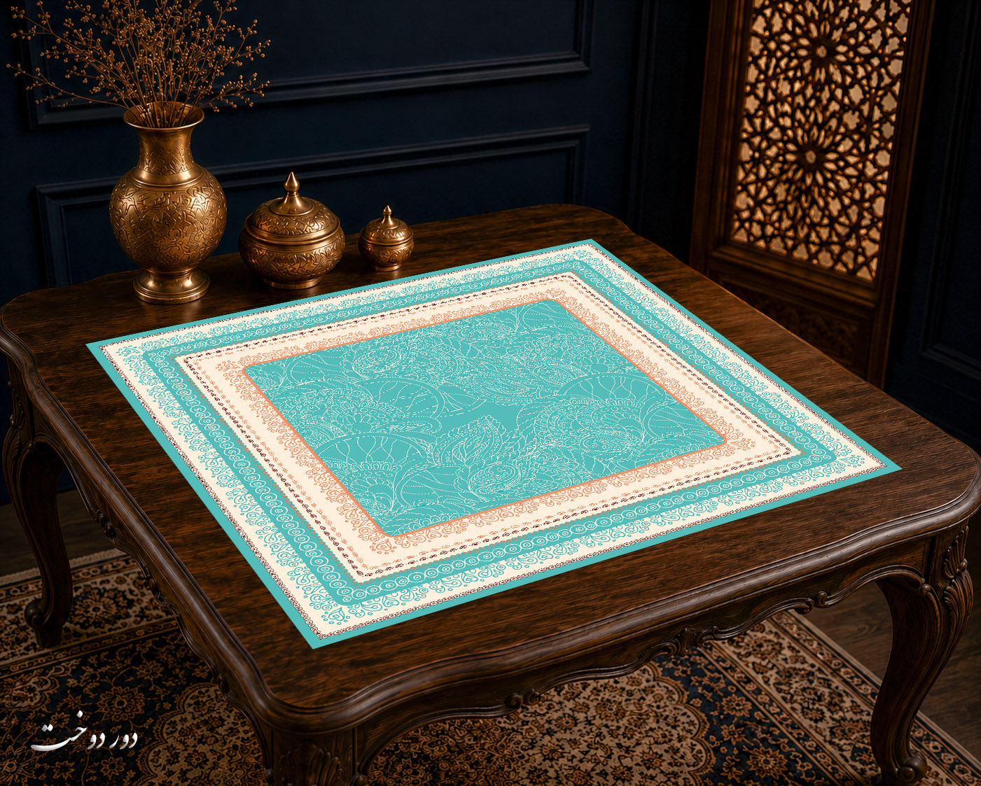 رومیزی مخمل لمینت دار ایران خاتون طرح سنتی کد 89