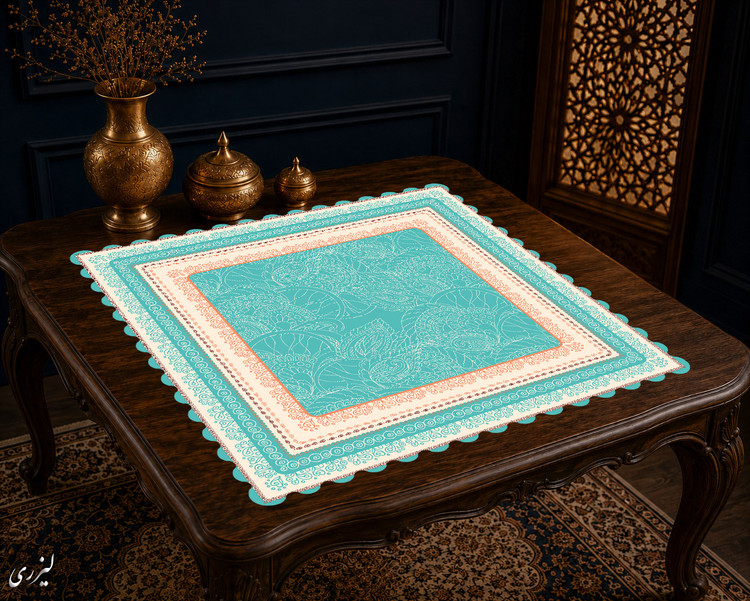 رومیزی مخمل لمینت دار ایران خاتون طرح سنتی کد 89