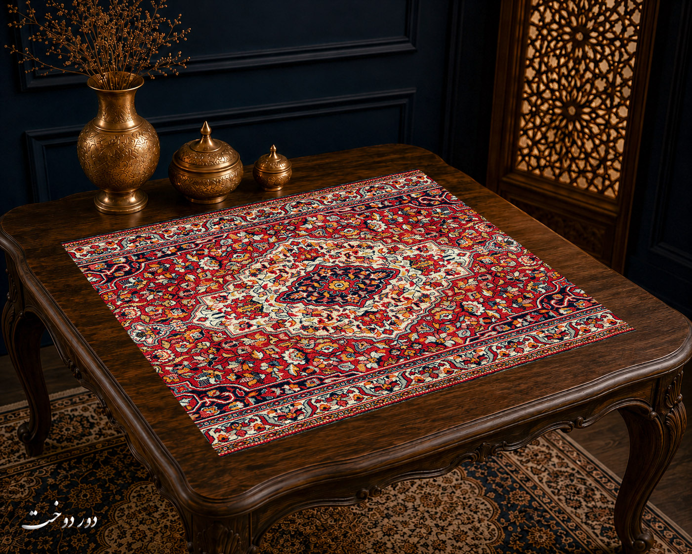 رومیزی مخمل لمینت دار ایران خاتون طرح سنتی کد 88