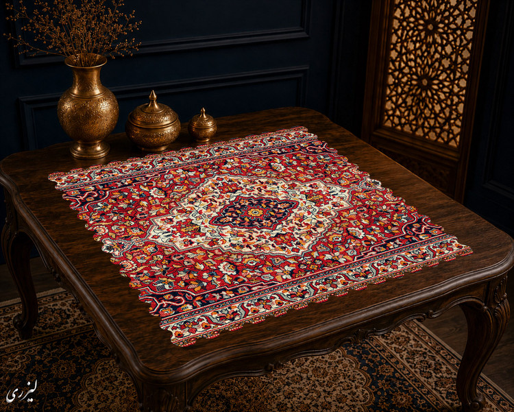 رومیزی مخمل لمینت دار ایران خاتون طرح سنتی کد 88