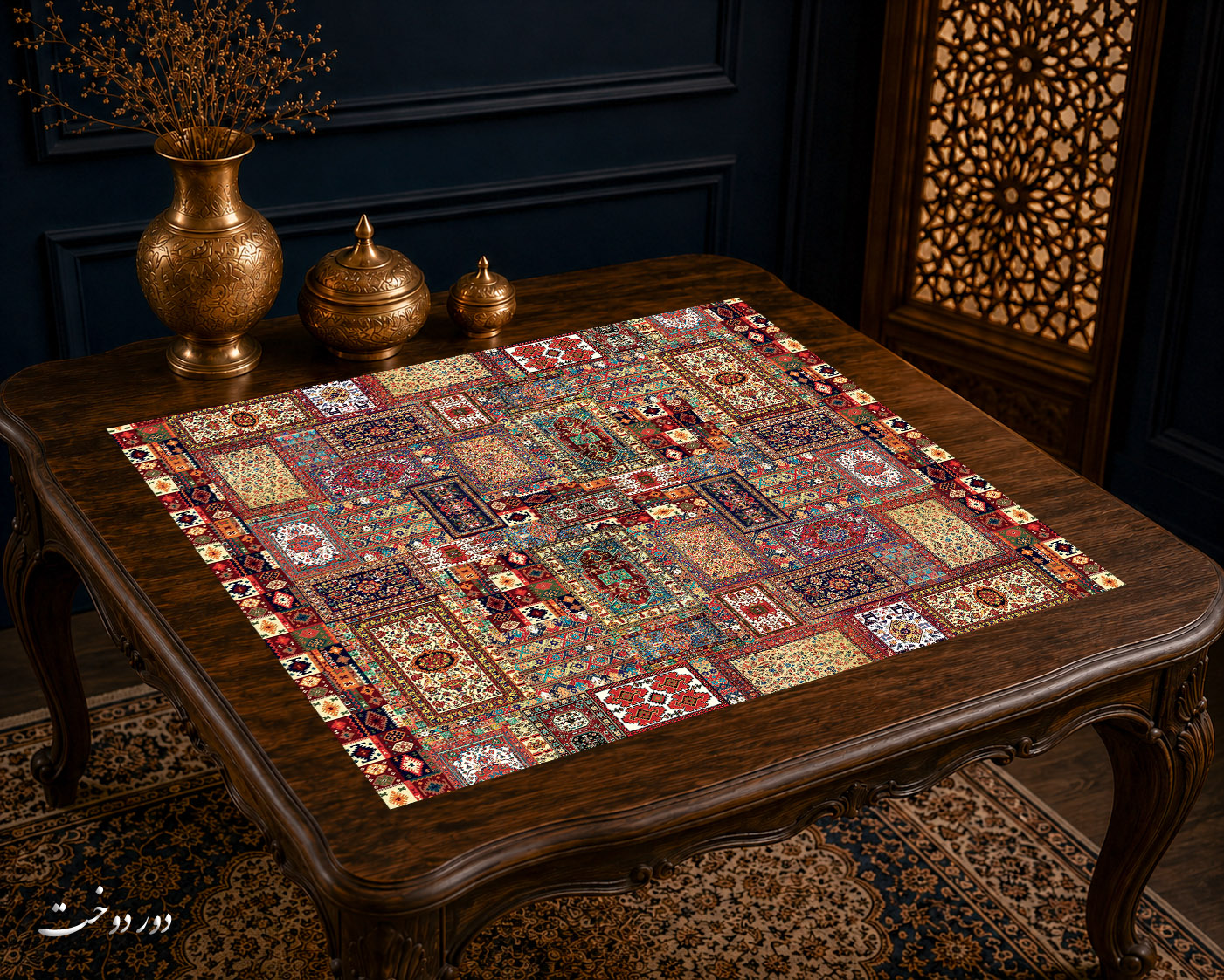 رومیزی مخمل لمینت دار ایران خاتون طرح سنتی کد 87
