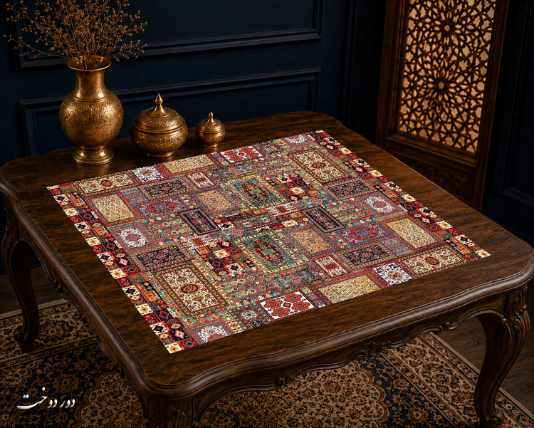رومیزی مخمل لمینت دار ایران خاتون طرح سنتی کد 87
