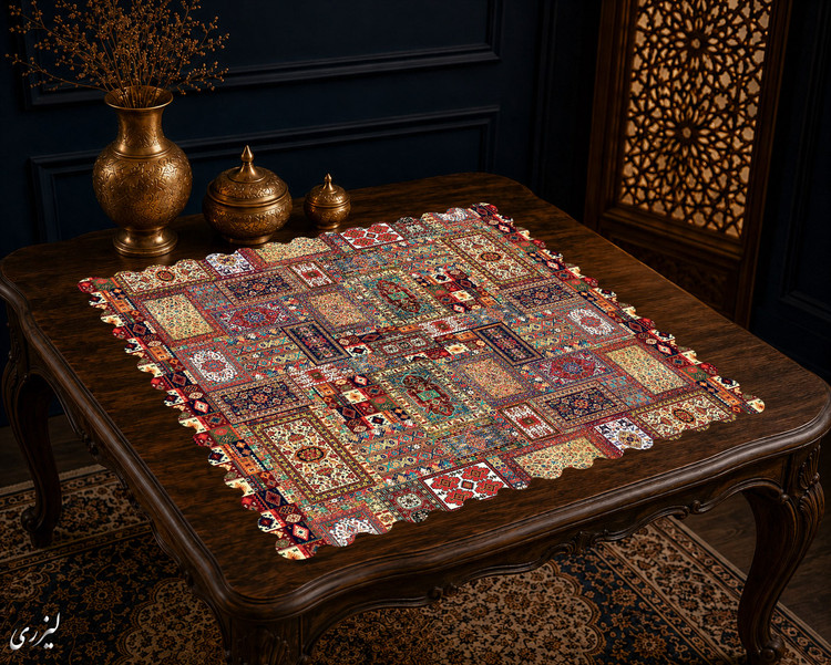 رومیزی مخمل لمینت دار ایران خاتون طرح سنتی کد 87