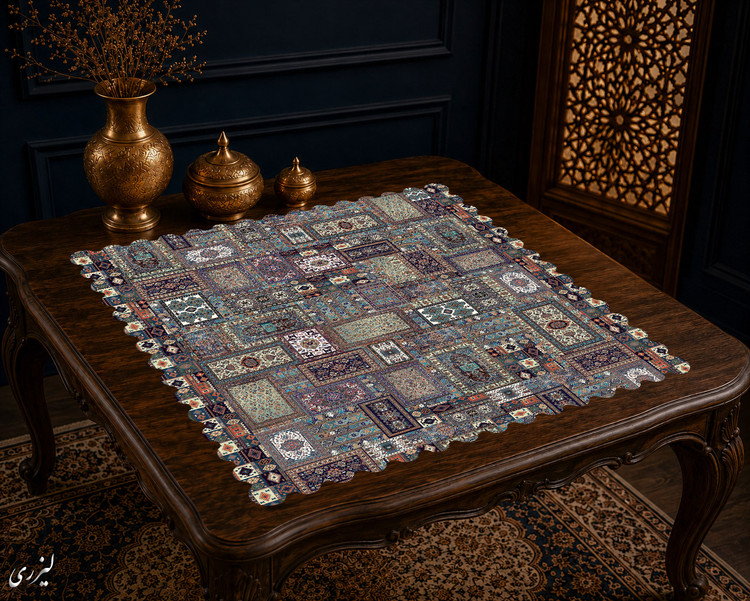 رومیزی مخمل لمینت دار ایران خاتون طرح سنتی کد 86