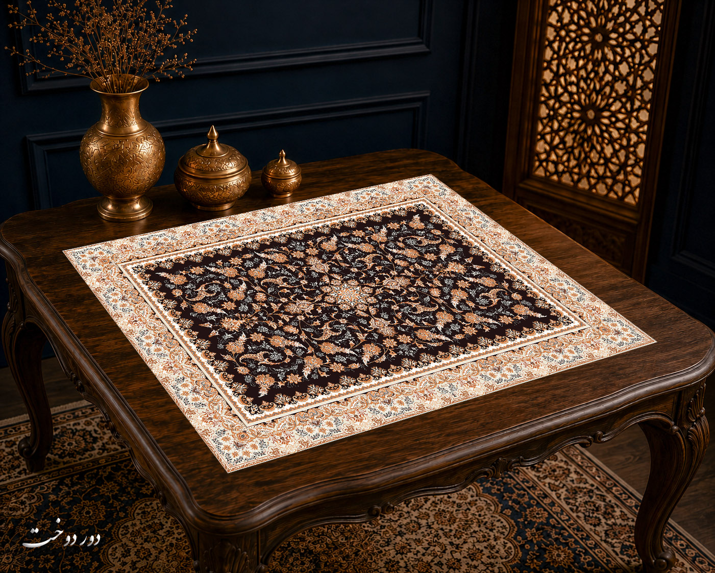 رومیزی مخمل لمینت دار ایران خاتون طرح سنتی کد 85