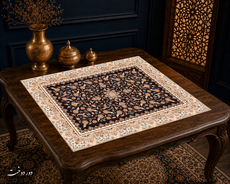 رومیزی مخمل لمینت دار ایران خاتون طرح سنتی کد 85