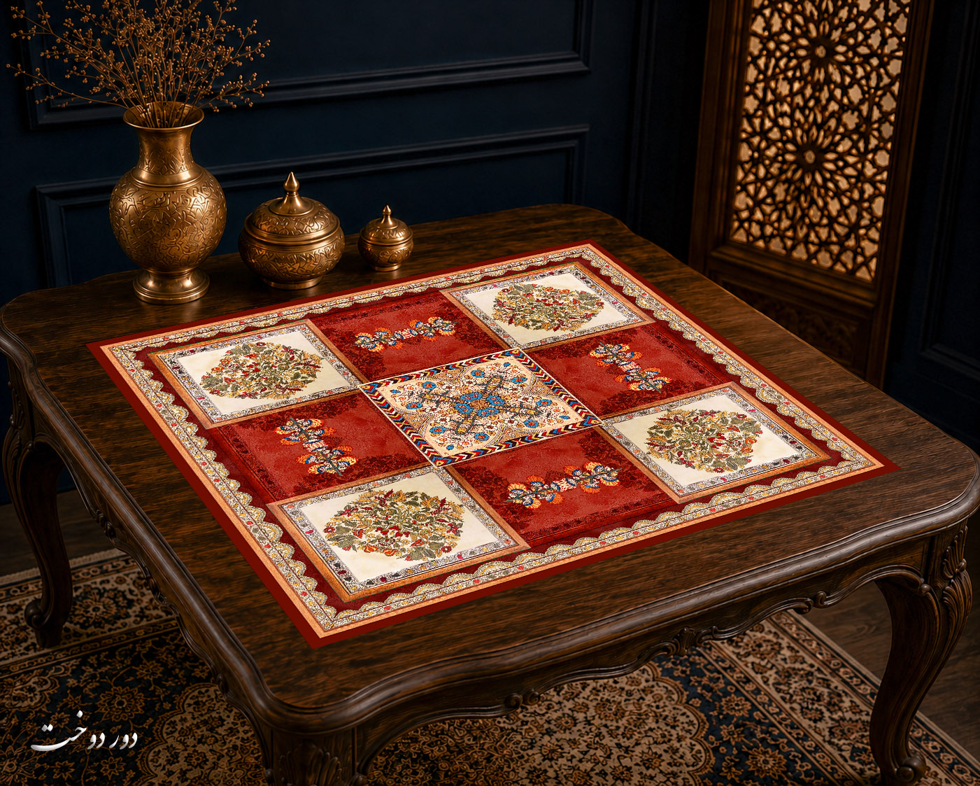 رومیزی مخمل لمینت دار ایران خاتون طرح سنتی کد 84