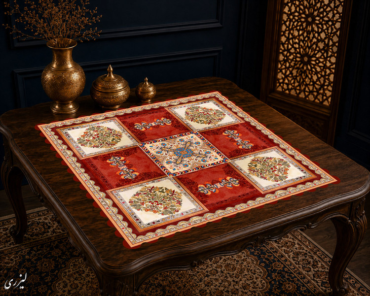 رومیزی مخمل لمینت دار ایران خاتون طرح سنتی کد 84