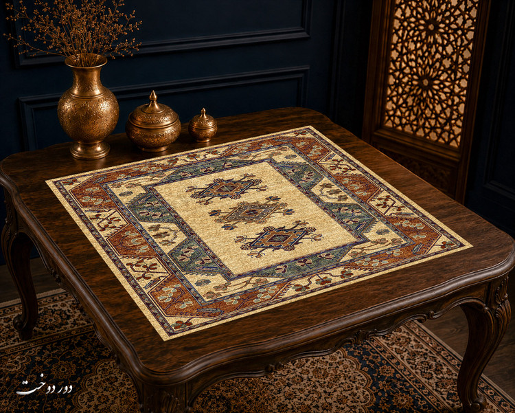 رومیزی مخمل لمینت دار ایران خاتون طرح سنتی کد 83