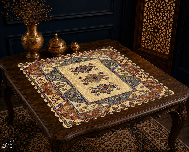 رومیزی مخمل لمینت دار ایران خاتون طرح سنتی کد 83