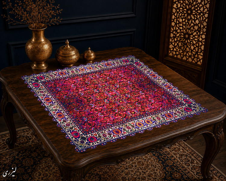 رومیزی مخمل لمینت دار ایران خاتون طرح سنتی کد 90
