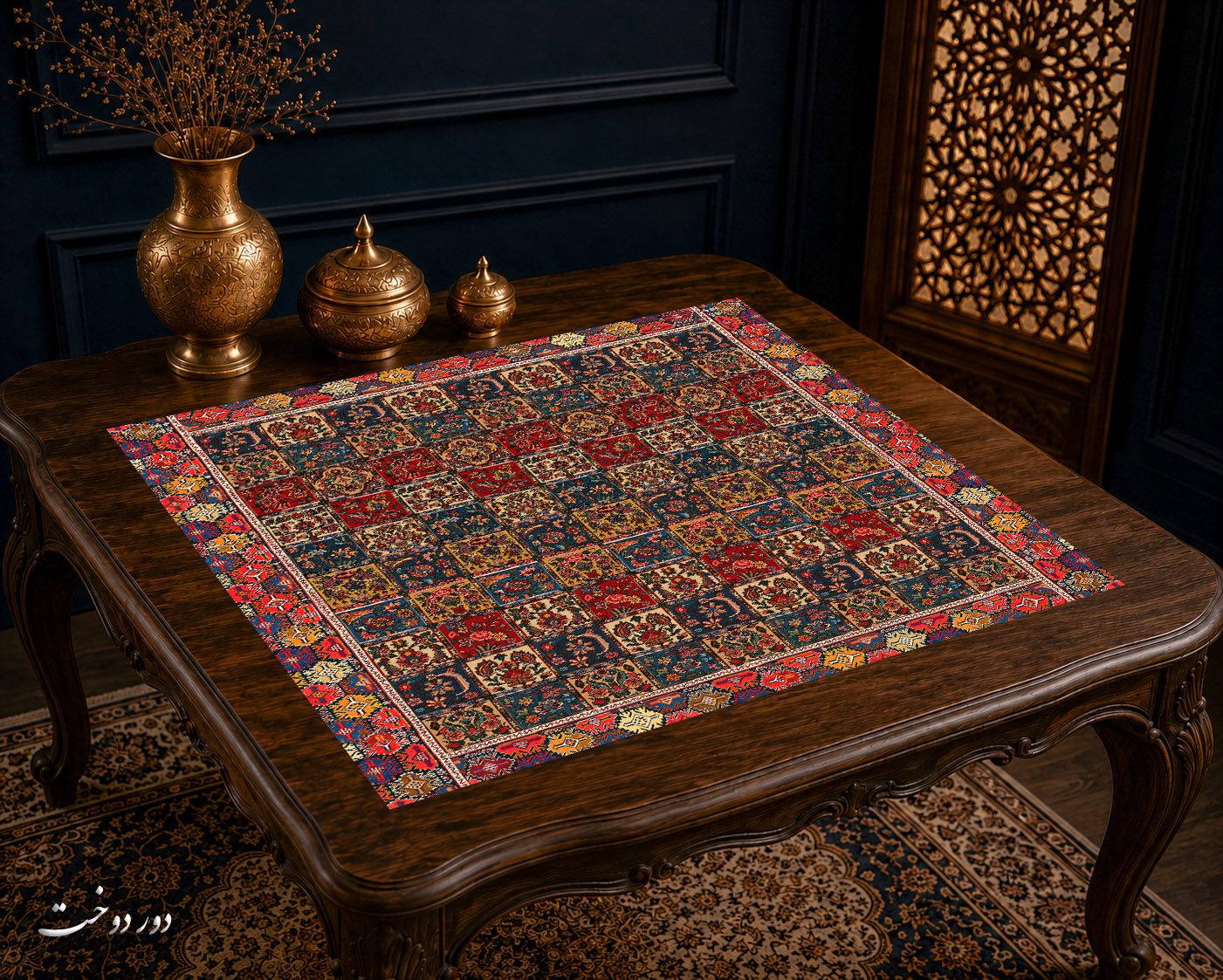 رومیزی مخمل لمینت دار ایران خاتون طرح سنتی کد 82