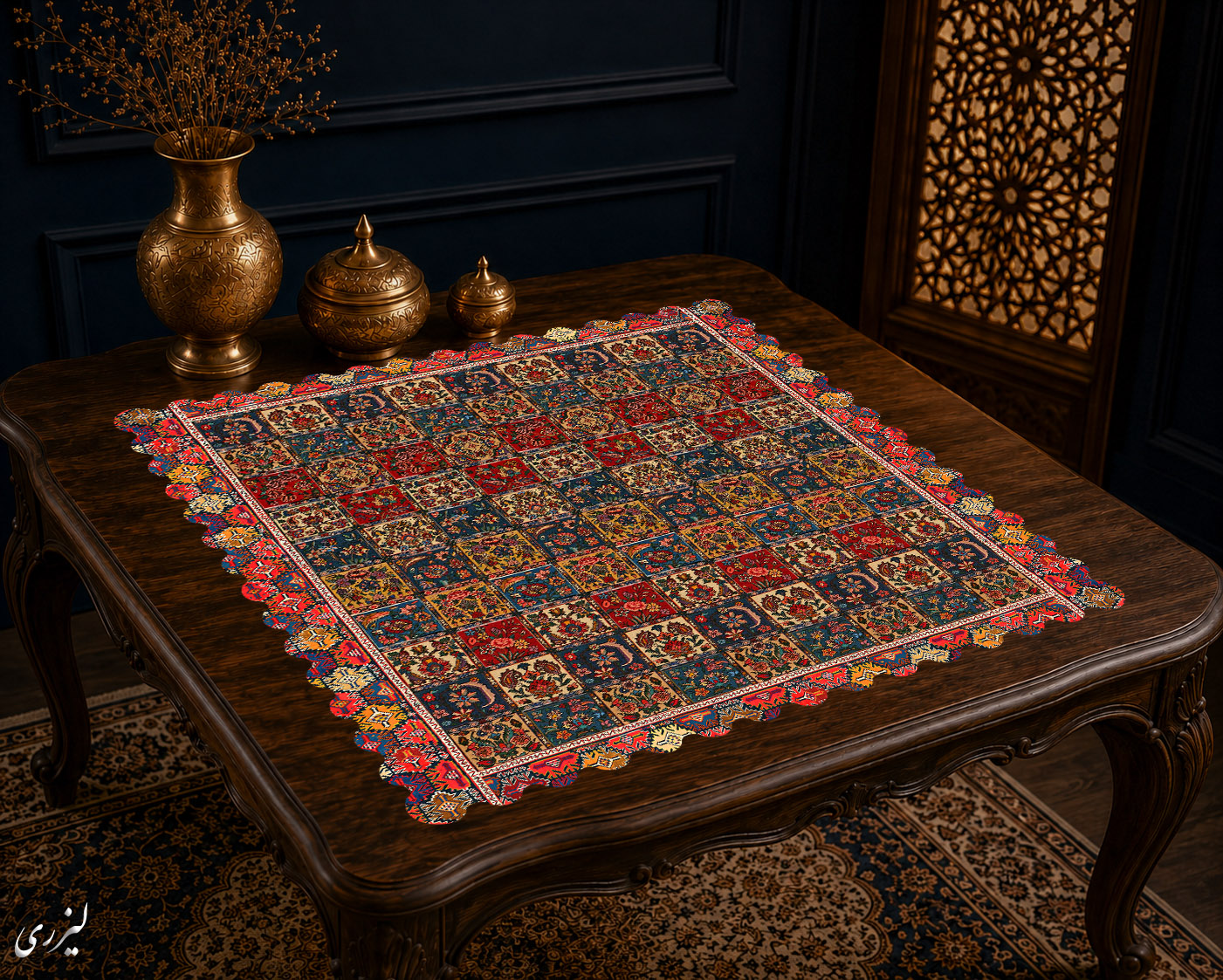 رومیزی مخمل لمینت دار ایران خاتون طرح سنتی کد 82
