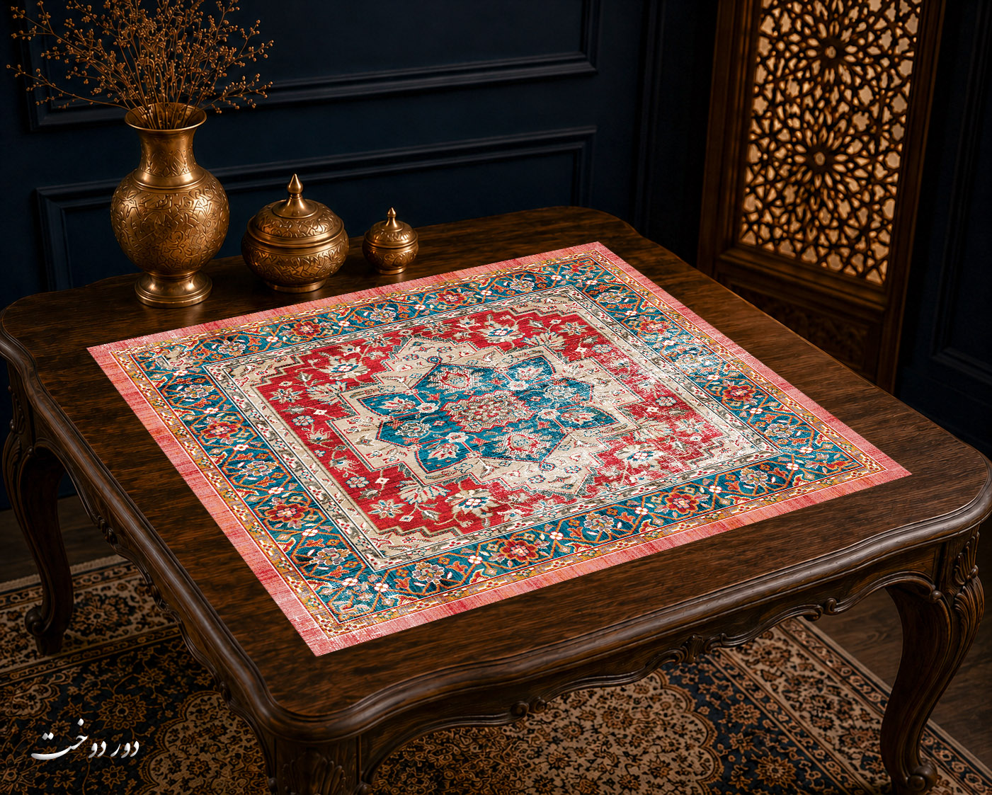 رومیزی مخمل لمینت دار ایران خاتون طرح سنتی کد 80