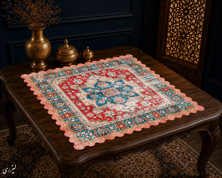 رومیزی مخمل لمینت دار ایران خاتون طرح سنتی کد 80