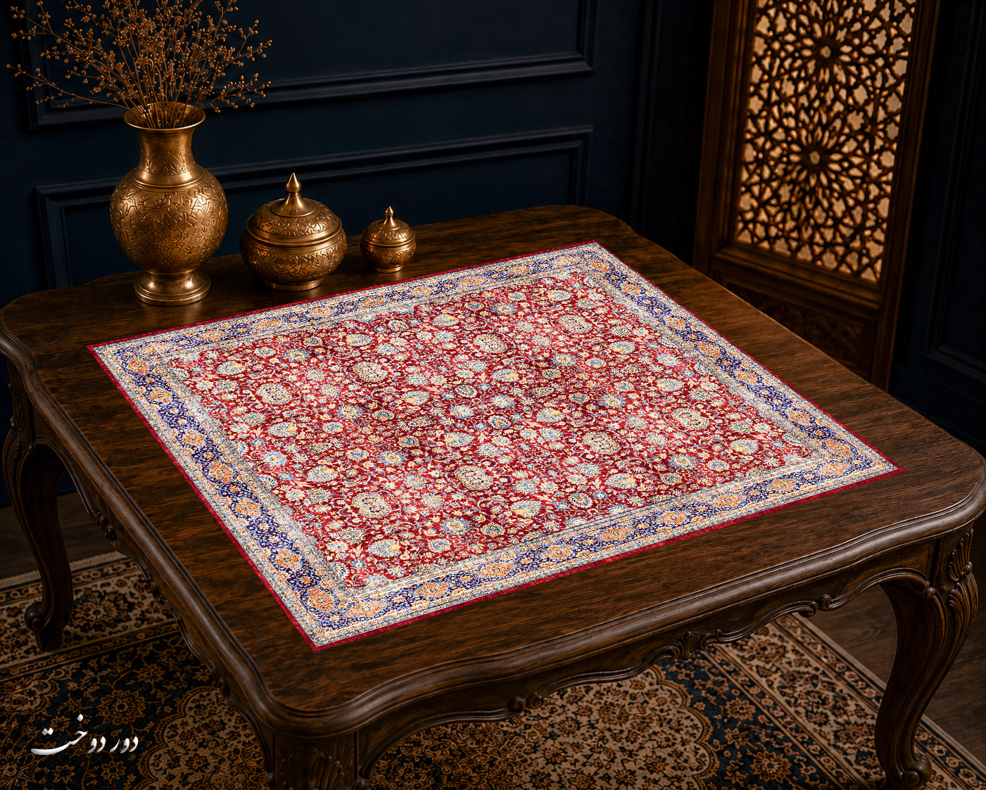 رومیزی مخمل لمینت دار ایران خاتون طرح سنتی کد 79