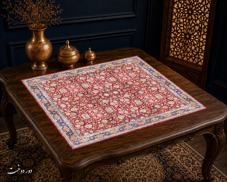 رومیزی مخمل لمینت دار ایران خاتون طرح سنتی کد 79