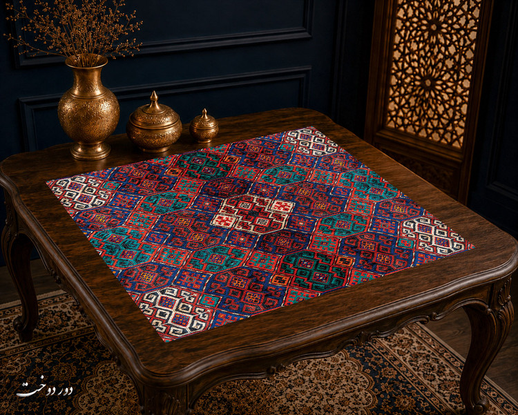 رومیزی مخمل لمینت دار ایران خاتون طرح سنتی کد 78