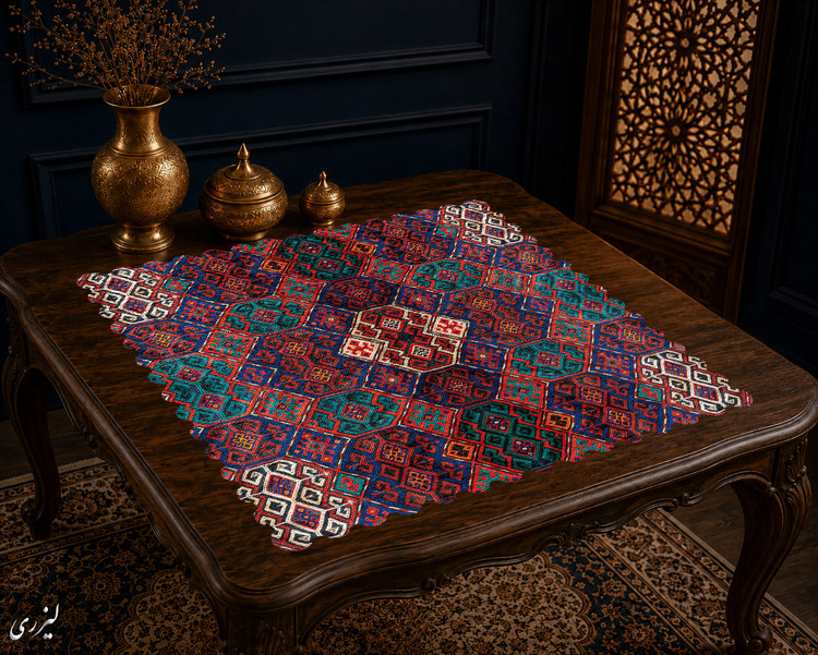 رومیزی مخمل لمینت دار ایران خاتون طرح سنتی کد 78