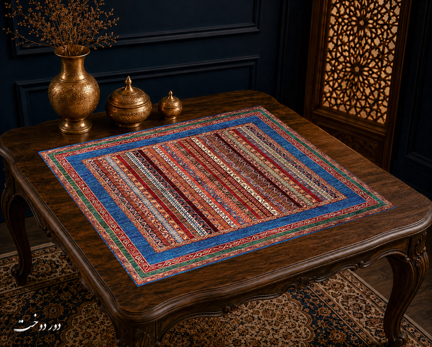 رومیزی مخمل لمینت دار ایران خاتون طرح سنتی کد 77