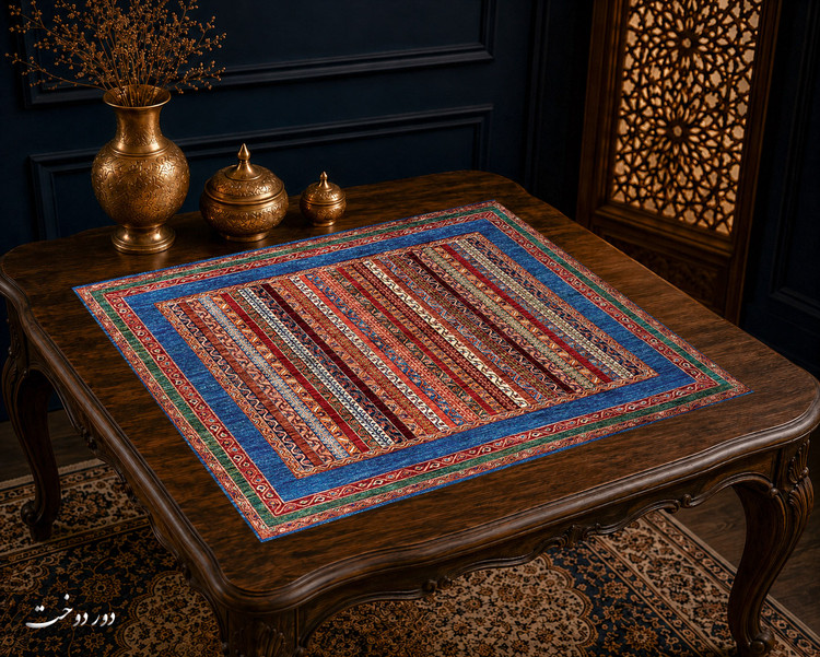 رومیزی مخمل لمینت دار ایران خاتون طرح سنتی کد 77