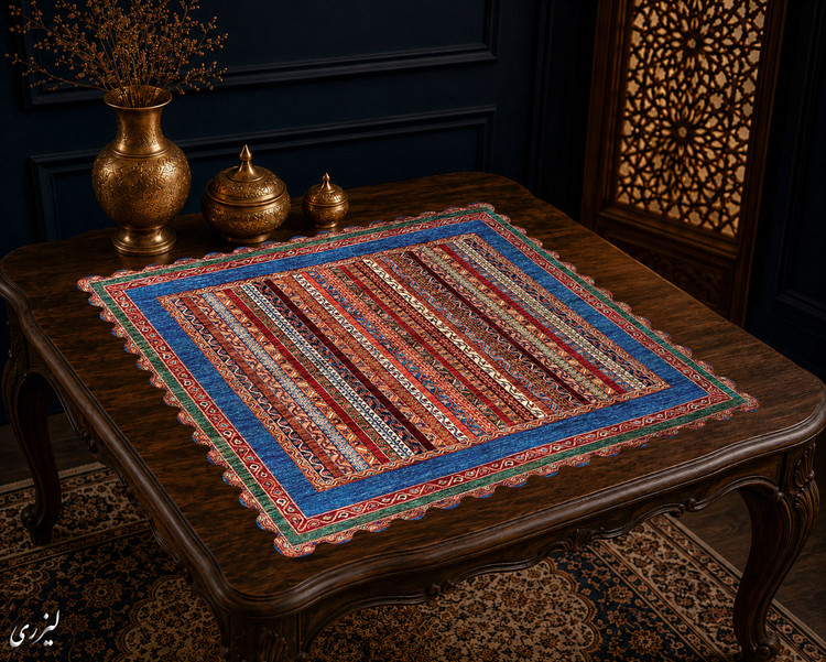 رومیزی مخمل لمینت دار ایران خاتون طرح سنتی کد 77