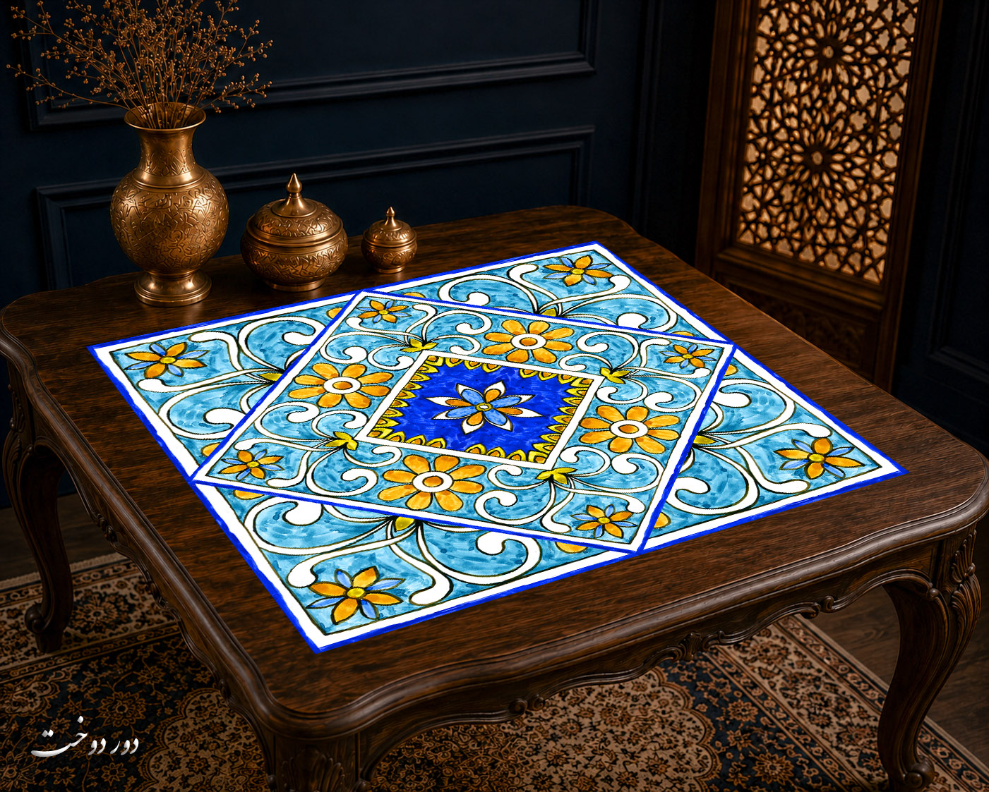 رومیزی مخمل لمینت دار ایران خاتون طرح سنتی کد 76