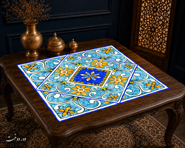 رومیزی مخمل لمینت دار ایران خاتون طرح سنتی کد 76