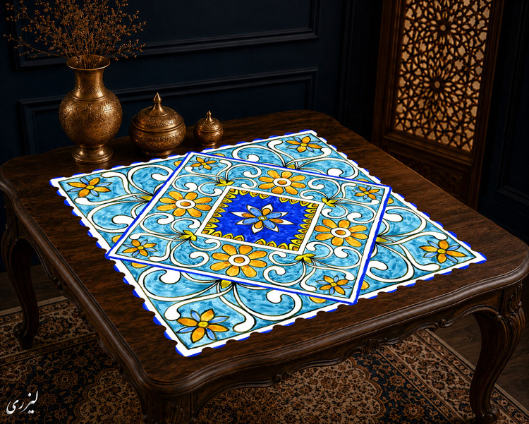 رومیزی مخمل لمینت دار ایران خاتون طرح سنتی کد 76