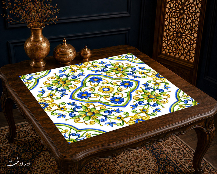 رومیزی مخمل لمینت دار ایران خاتون طرح سنتی کد 75