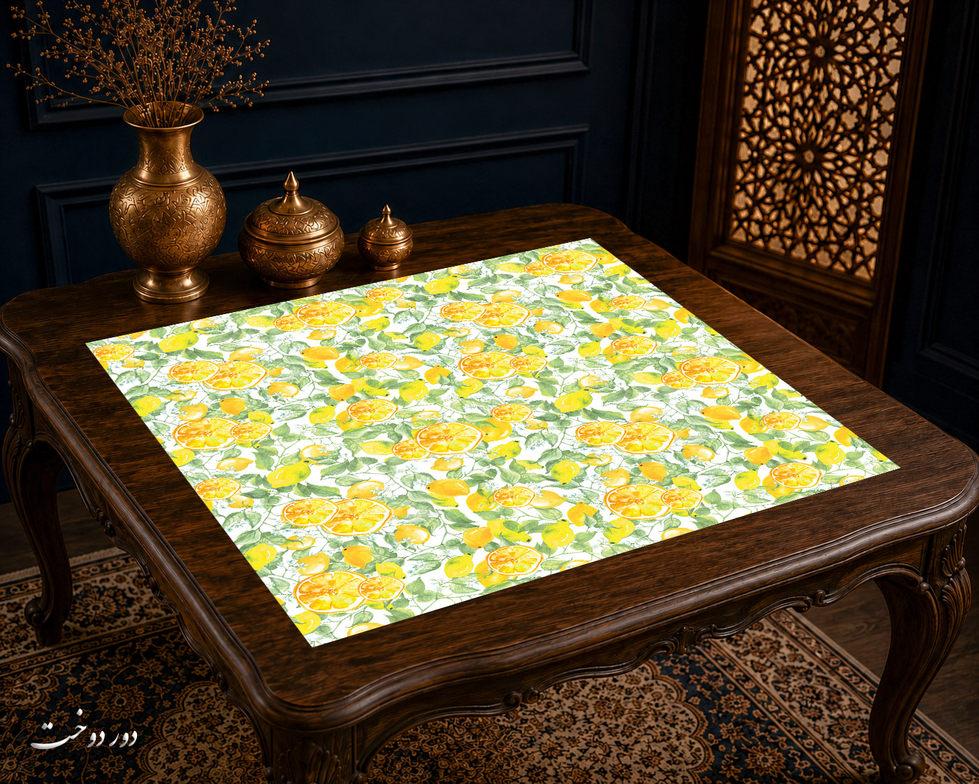 رومیزی مخمل لمینت دار ایران خاتون طرح سنتی کد 74