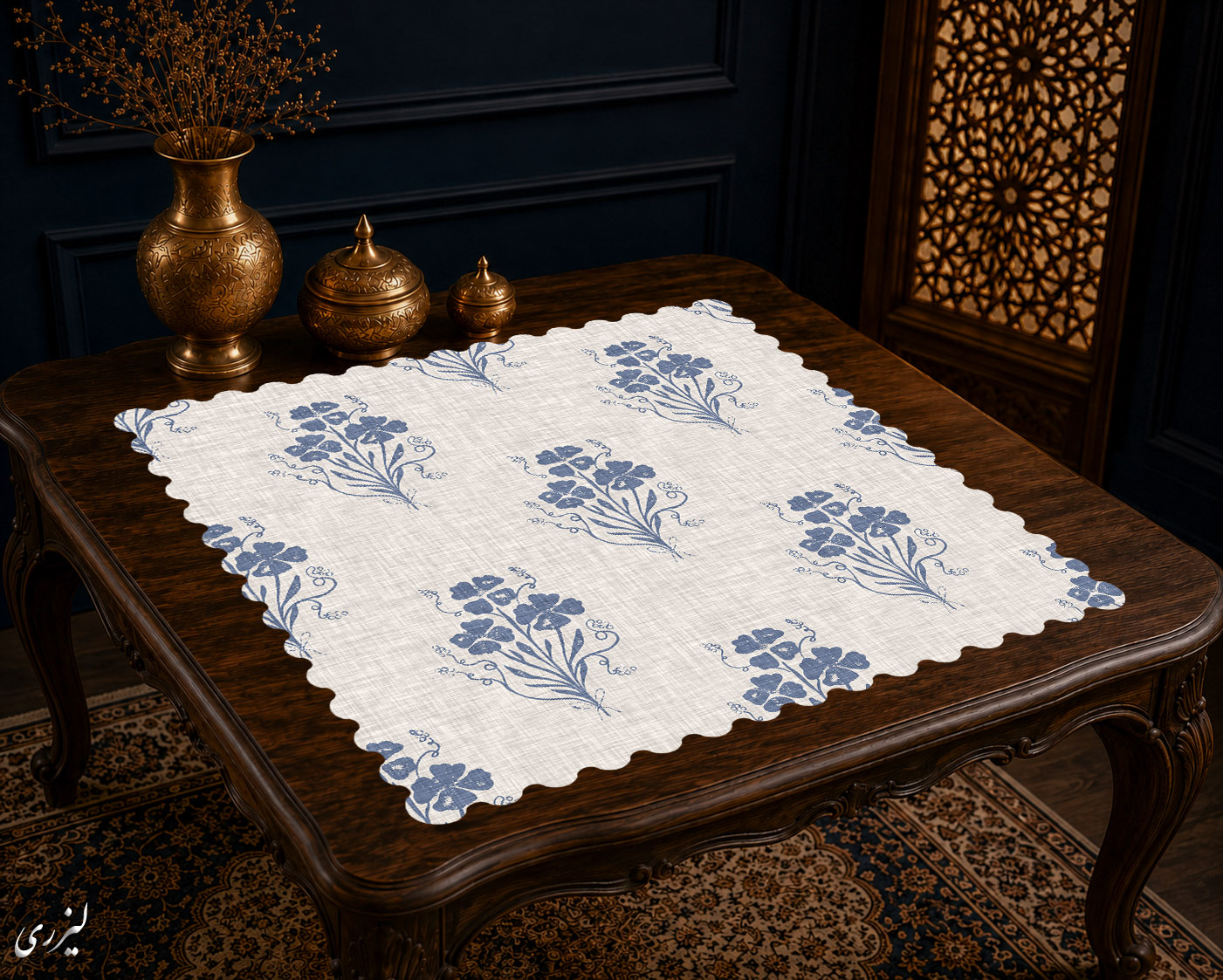 رومیزی مخمل لمینت دار ایران خاتون طرح سنتی کد 71