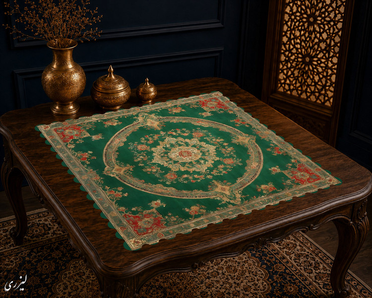 رومیزی مخمل لمینت دار ایران خاتون طرح سنتی کد 67