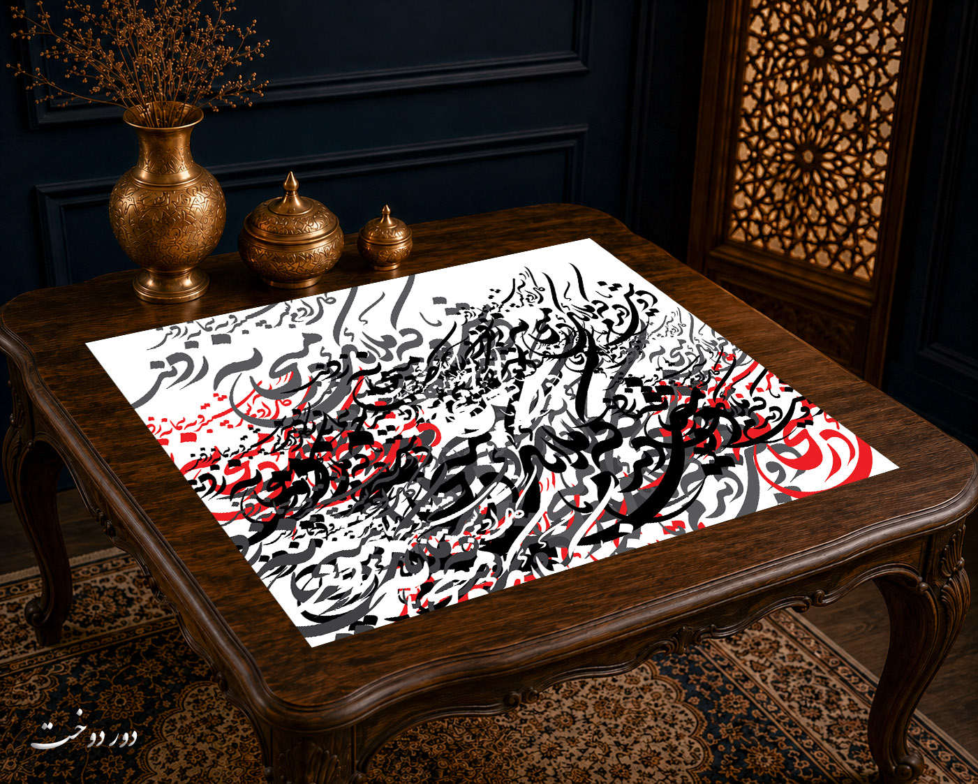 رومیزی مخمل لمینت دار ایران خاتون طرح سنتی کد ۶۵