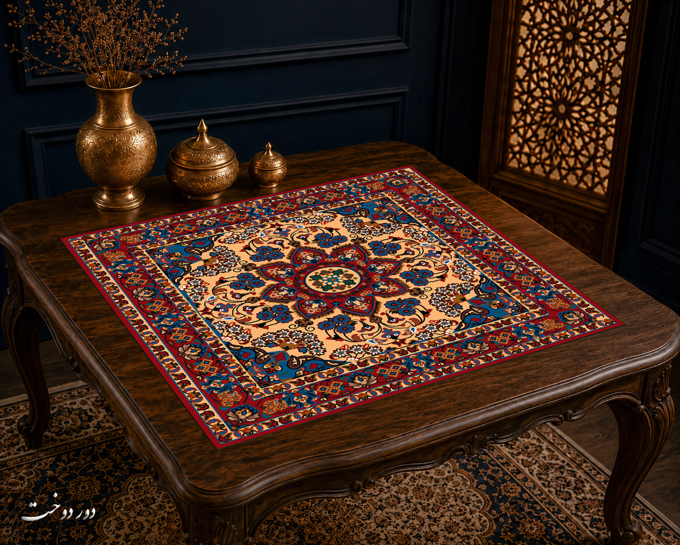 رومیزی مخمل لمینت دار ایران خاتون طرح سنتی کد ۶۲