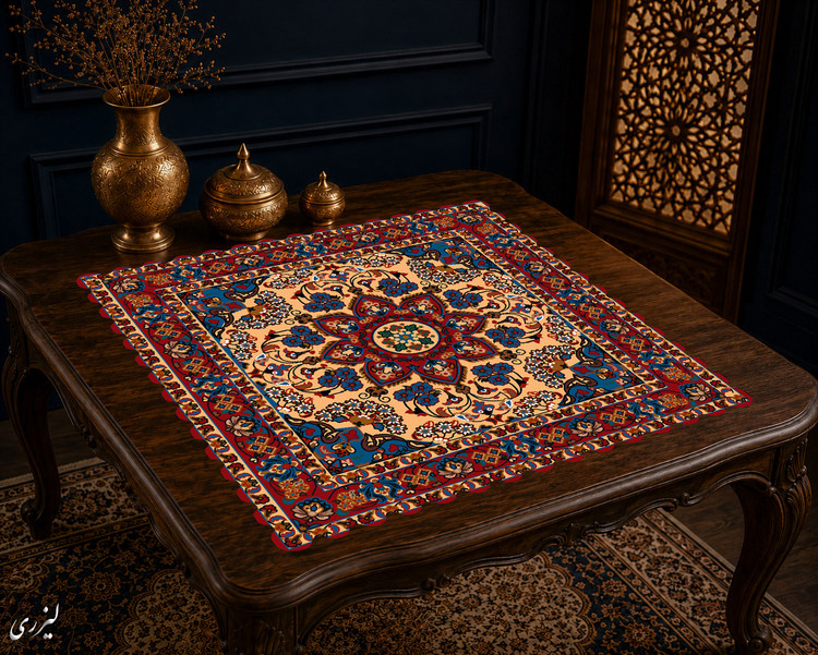 رومیزی مخمل لمینت دار ایران خاتون طرح سنتی کد ۶۲