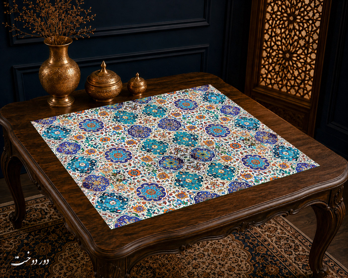 رومیزی مخمل لمینت دار ایران خاتون طرح سنتی کد ۶۱