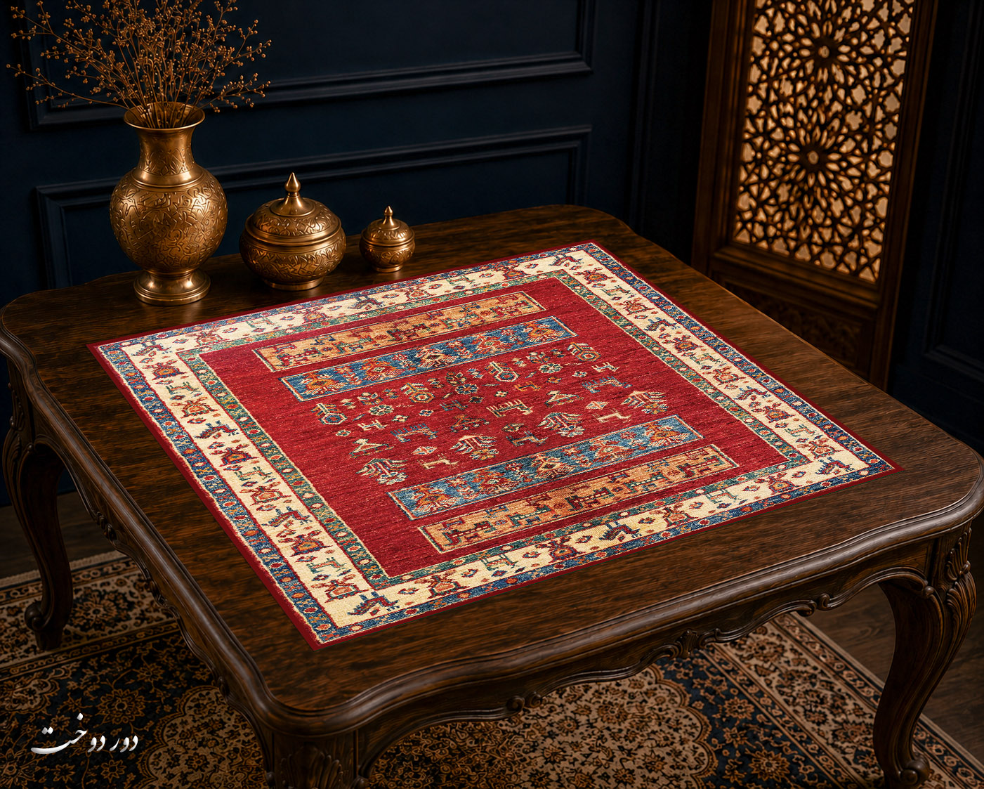 رومیزی مخمل لمینت دار ایران خاتون طرح سنتی کد ۵۹