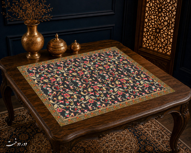 رومیزی مخمل لمینت دار ایران خاتون طرح سنتی کد ۵۴