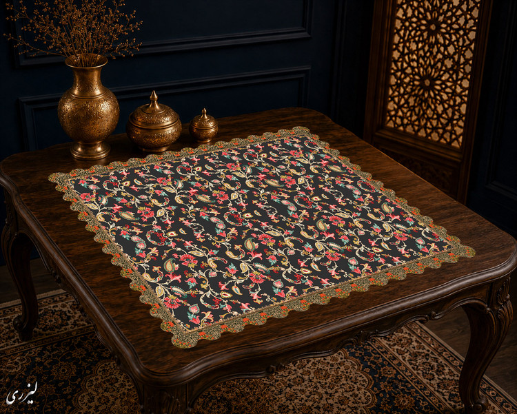 رومیزی مخمل لمینت دار ایران خاتون طرح سنتی کد ۵۴
