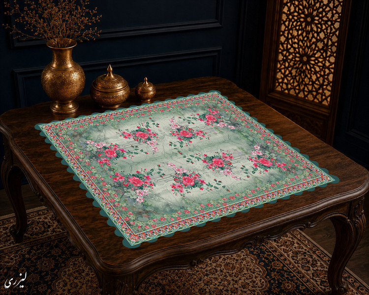 رومیزی مخمل لمینت دار ایران خاتون طرح سنتی کد ۵۳