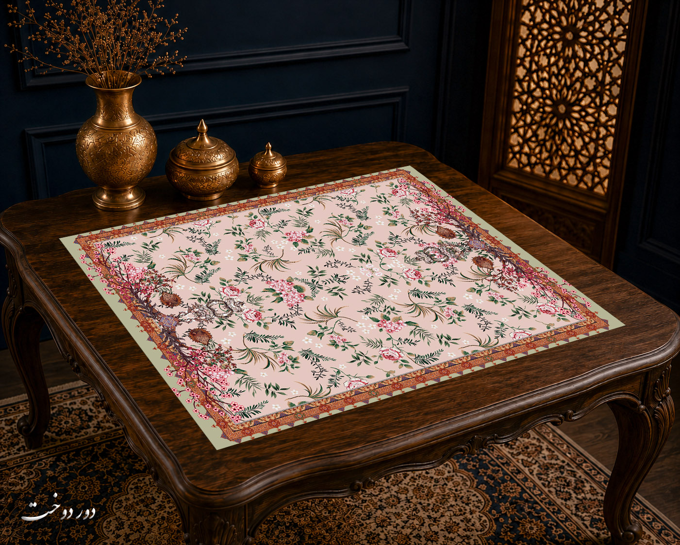رومیزی مخمل لمینت دار ایران خاتون طرح سنتی کد ۵۲