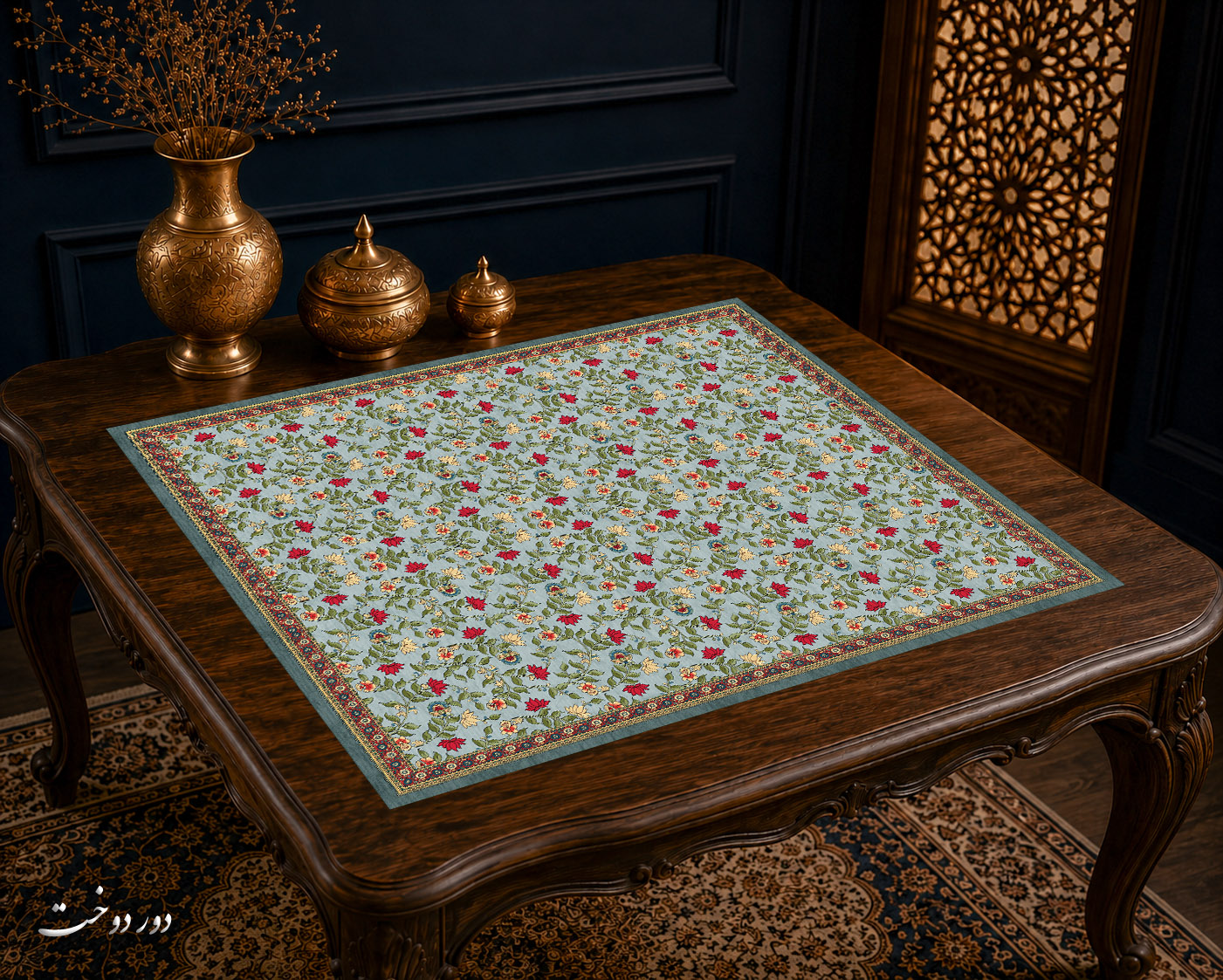 رومیزی مخمل لمینت دار ایران خاتون طرح سنتی کد ۵۱
