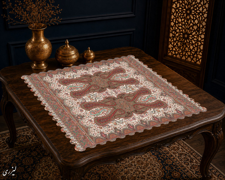 رومیزی مخمل لمینت دار ایران خاتون طرح سنتی کد ۴۸
