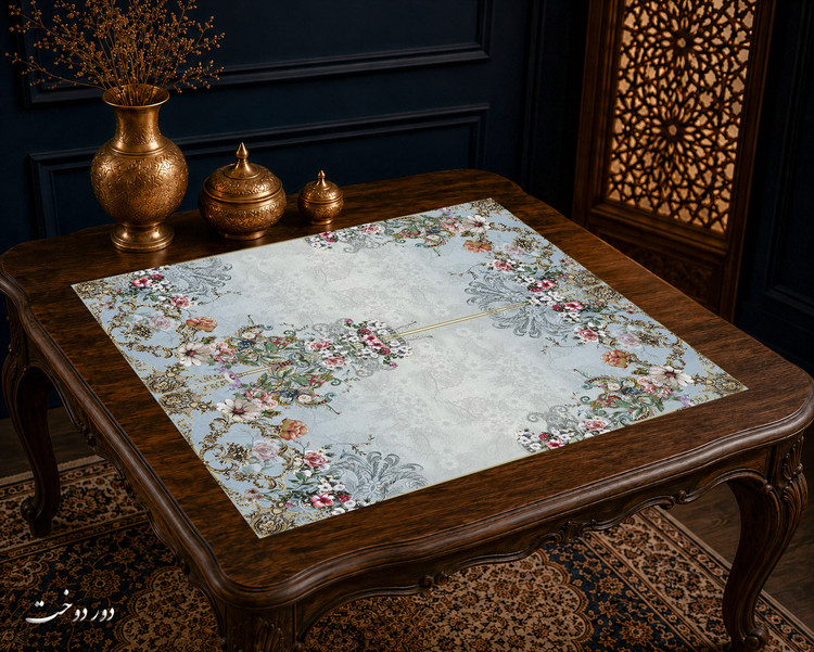 رومیزی مخمل لمینت دار ایران خاتون طرح سنتی کد ۴۶