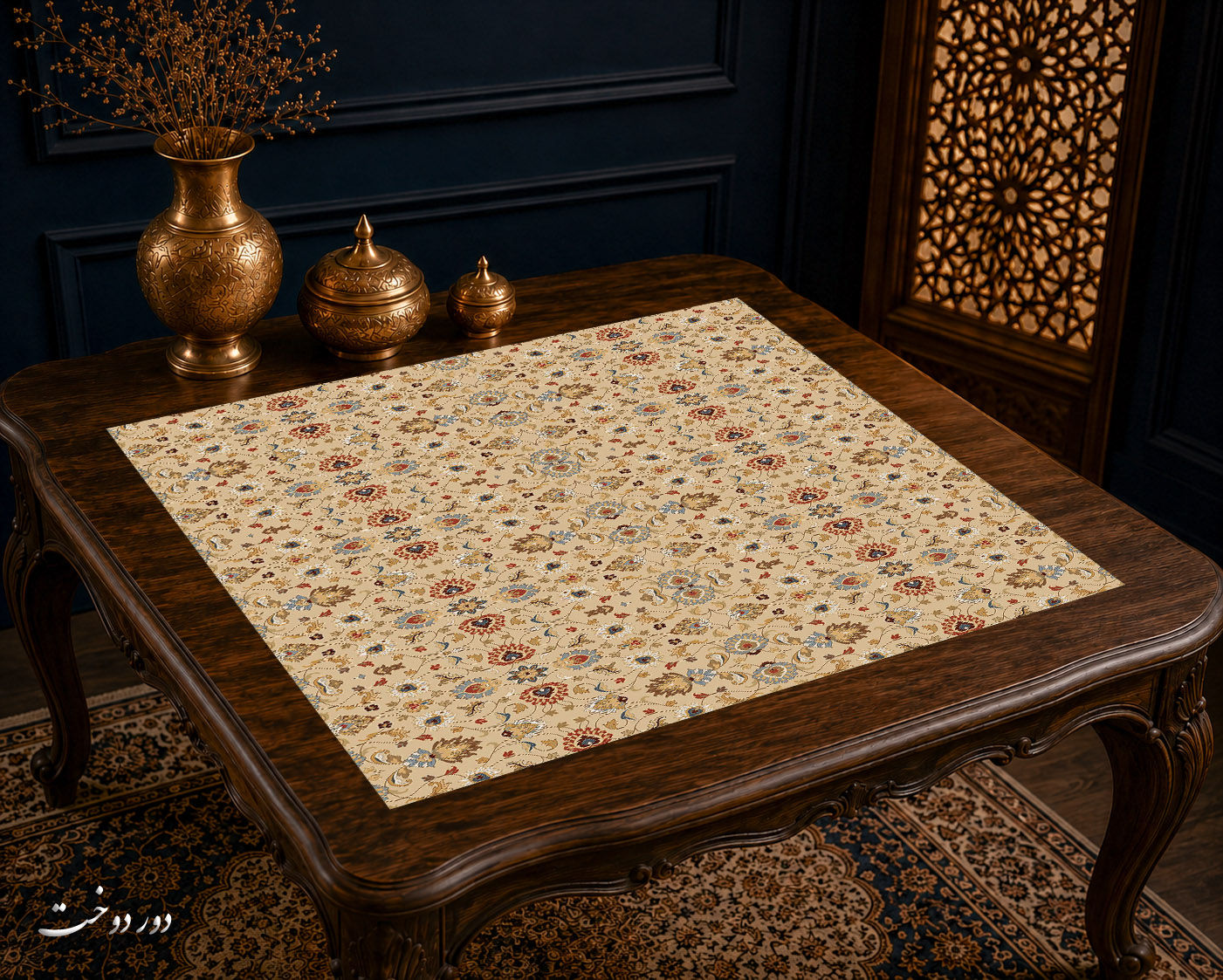 رومیزی مخمل لمینت دار ایران خاتون طرح سنتی کد ۴۵