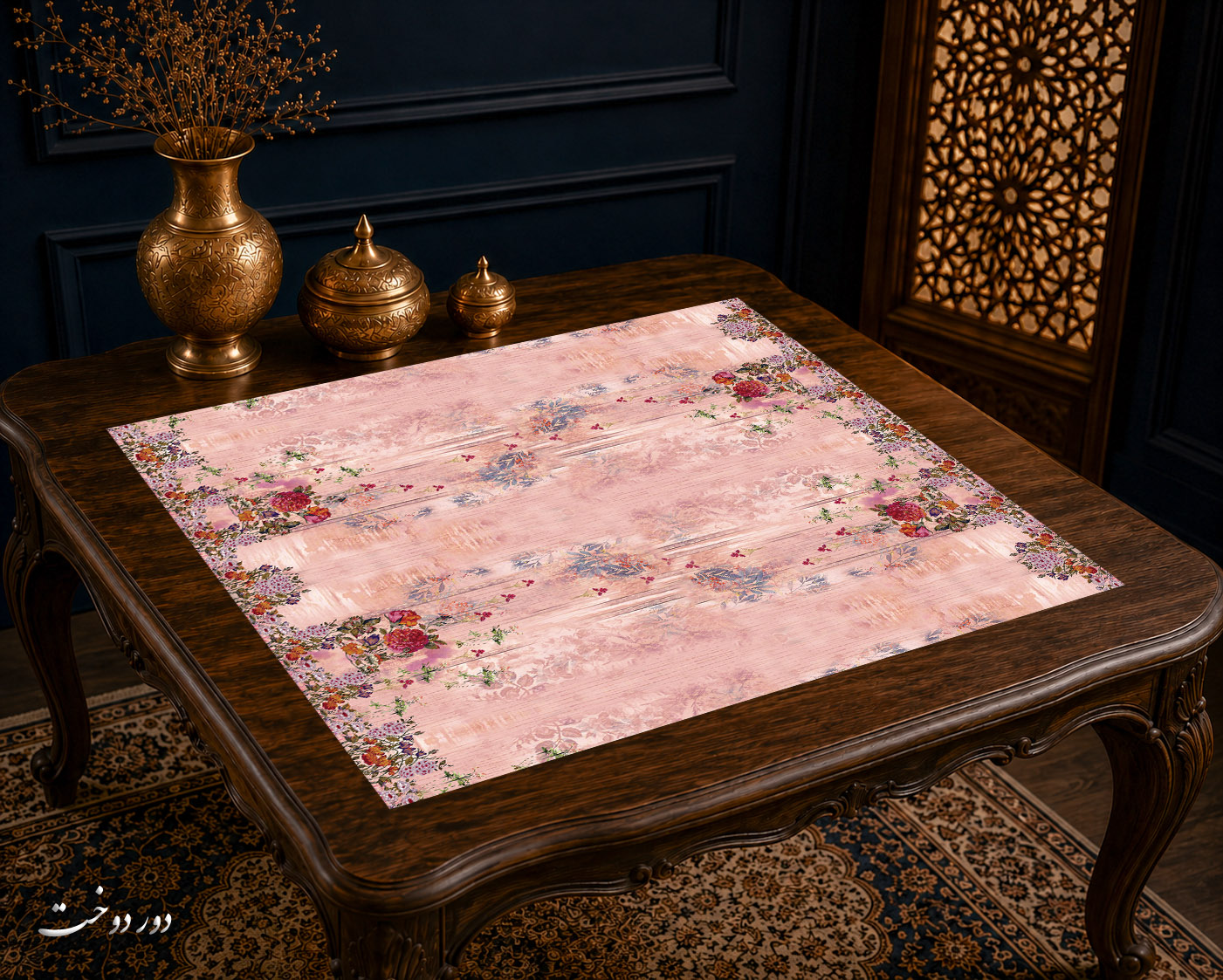 رومیزی مخمل لمینت دار ایران خاتون طرح سنتی کد ۴۱