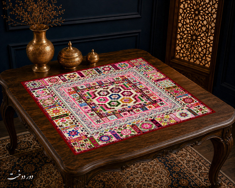رومیزی مخمل لمینت دار ایران خاتون طرح سنتی کد ۳۹